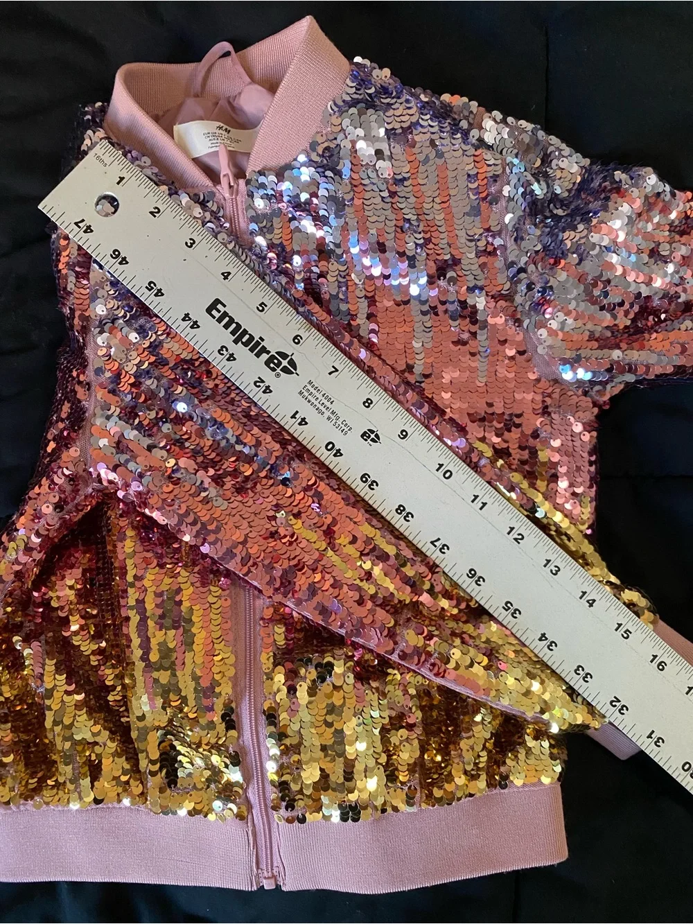 H&M Iridescent Pink & Gold Sequin Bomber Jacket